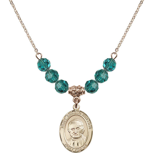 14kt Gold Filled Saint Arnold Janssen Birthstone Necklace with Zircon Beads - 8328