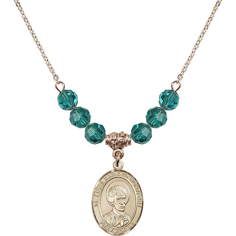 14kt Gold Filled Saint Louis Marie de Montfort Birthstone Necklace with Zircon Beads - 8330