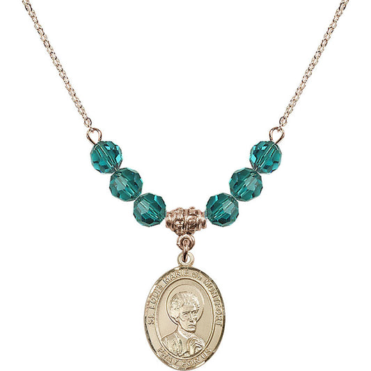 14kt Gold Filled Saint Louis Marie de Montfort Birthstone Necklace with Zircon Beads - 8330