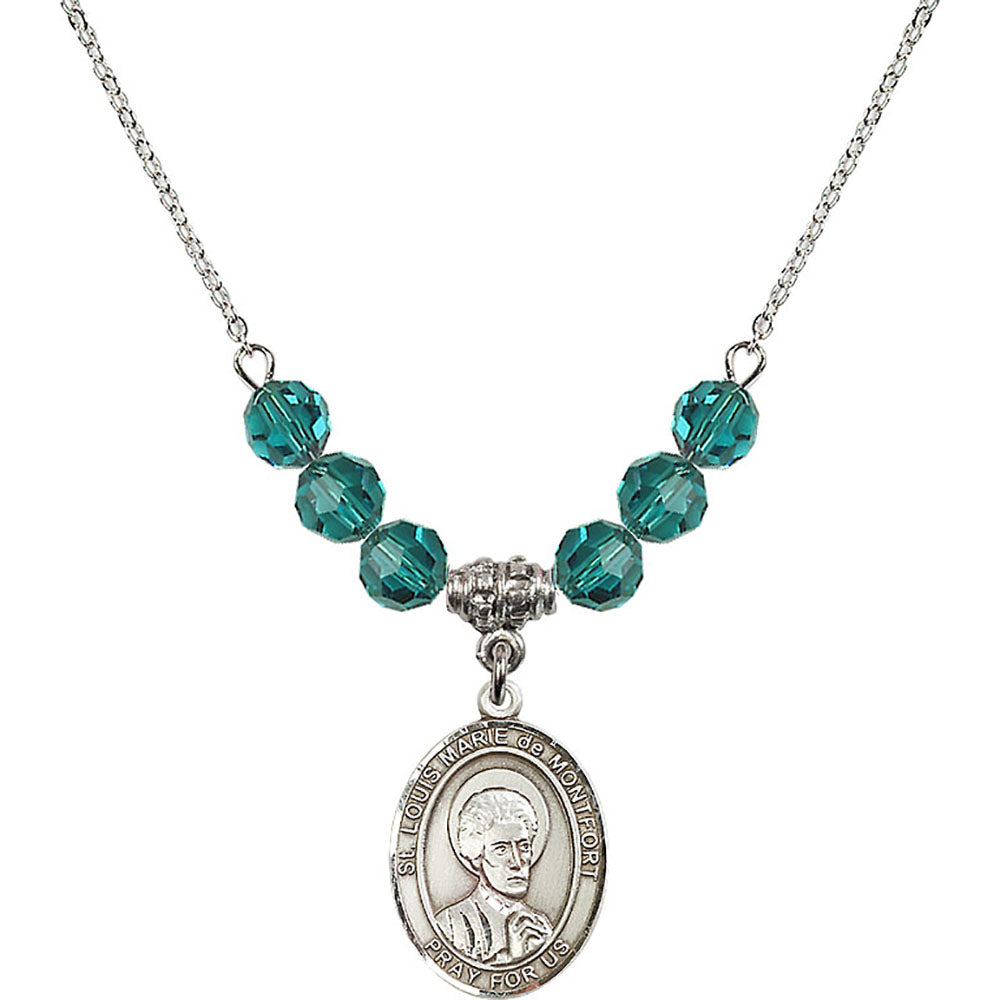 Sterling Silver Saint Louis Marie de Montfort Birthstone Necklace with Zircon Beads - 8330