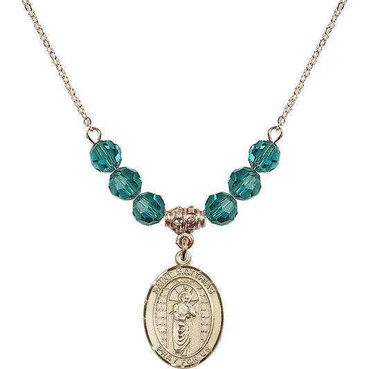 14kt Gold Filled Saint Matthias the Apostle Birthstone Necklace with Zircon Beads - 8331