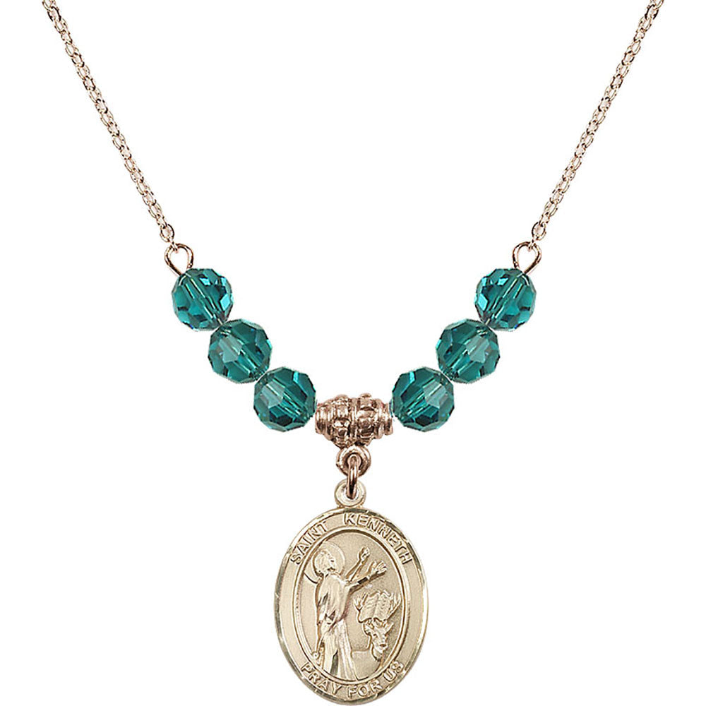 14kt Gold Filled Saint Kenneth Birthstone Necklace with Zircon Beads - 8332