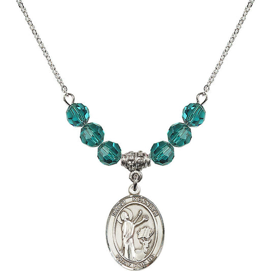 Sterling Silver Saint Kenneth Birthstone Necklace with Zircon Beads - 8332