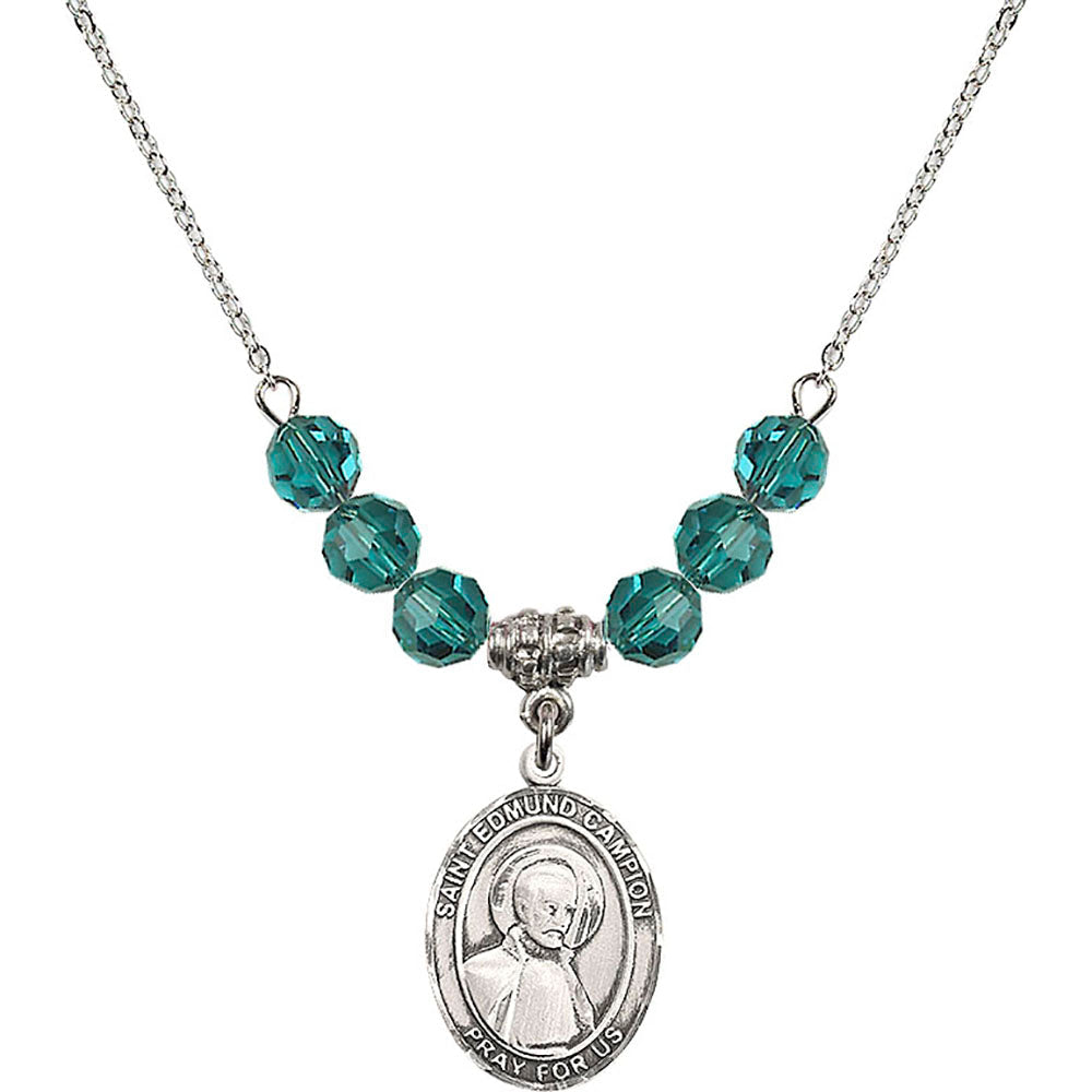 Sterling Silver Saint Edmund Campion Birthstone Necklace with Zircon Beads - 8333
