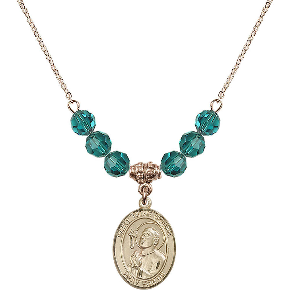 14kt Gold Filled Saint Rene Goupil Birthstone Necklace with Zircon Beads - 8334
