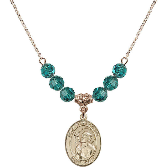14kt Gold Filled Saint Rene Goupil Birthstone Necklace with Zircon Beads - 8334