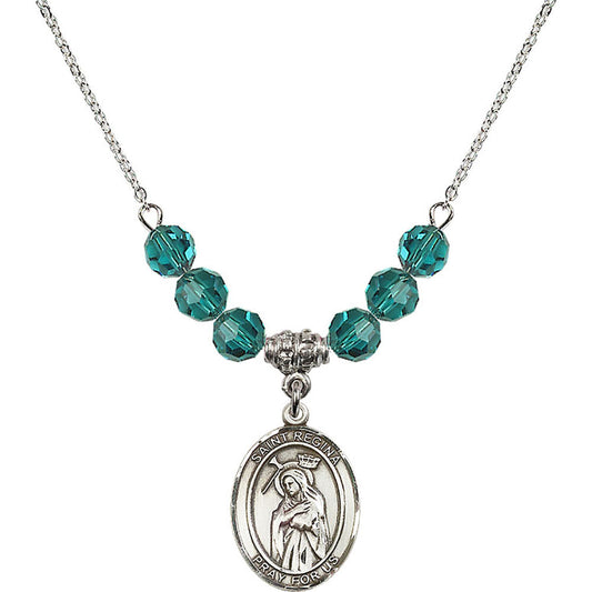 Sterling Silver Saint Regina Birthstone Necklace with Zircon Beads - 8335