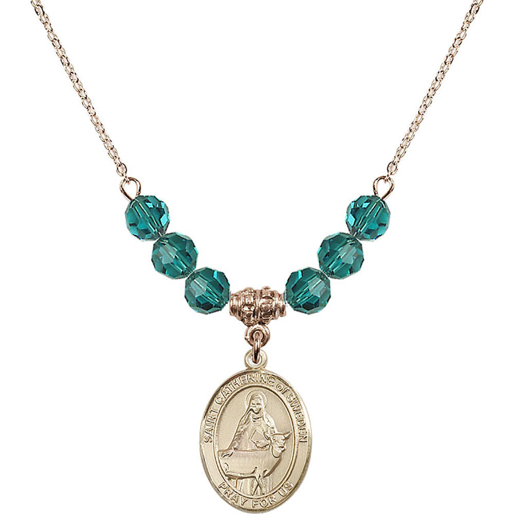 14kt Gold Filled Saint Catherine of Sweden Birthstone Necklace with Zircon Beads - 8336