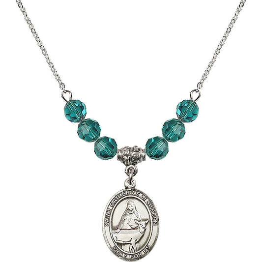 Sterling Silver Saint Catherine of Sweden Birthstone Necklace with Zircon Beads - 8336
