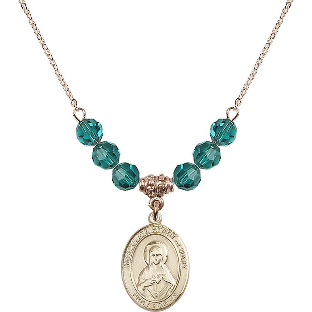 14kt Gold Filled Immaculate Heart of Mary Birthstone Necklace with Zircon Beads - 8337