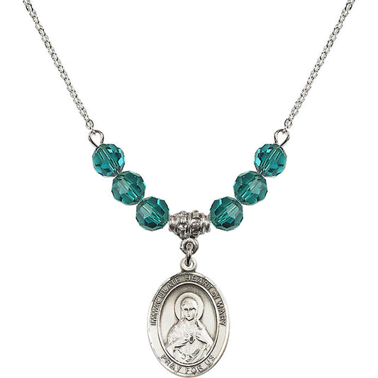Sterling Silver Immaculate Heart of Mary Birthstone Necklace with Zircon Beads - 8337