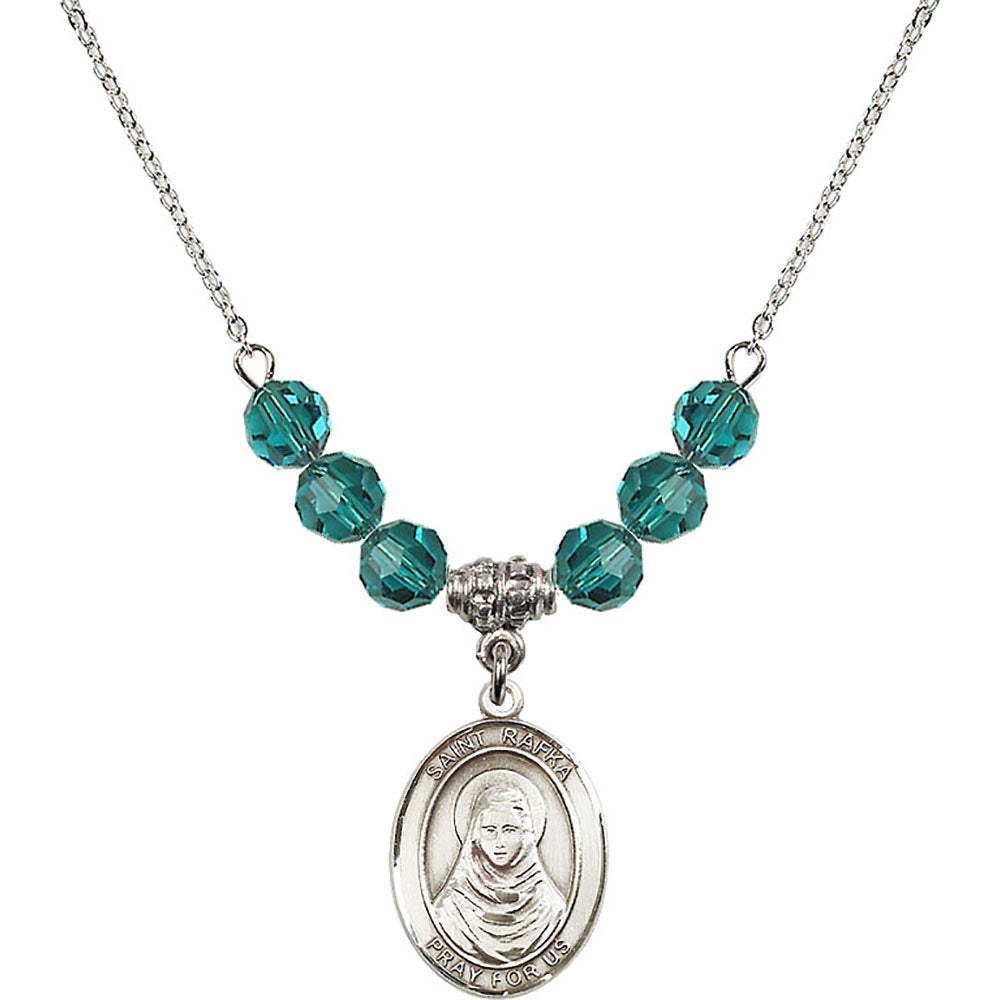 Sterling Silver Saint Rafka Birthstone Necklace with Zircon Beads - 8338
