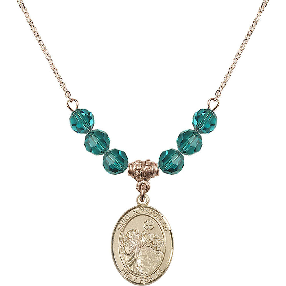 14kt Gold Filled Saint Nimatullah Birthstone Necklace with Zircon Beads - 8339
