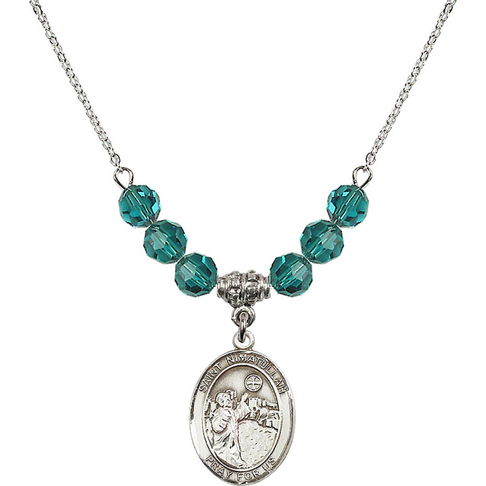 Sterling Silver Saint Nimatullah Birthstone Necklace with Zircon Beads - 8339