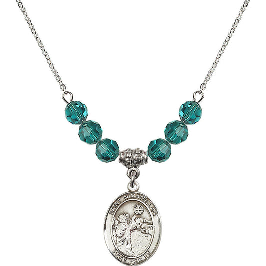 Sterling Silver Saint Nimatullah Birthstone Necklace with Zircon Beads - 8339