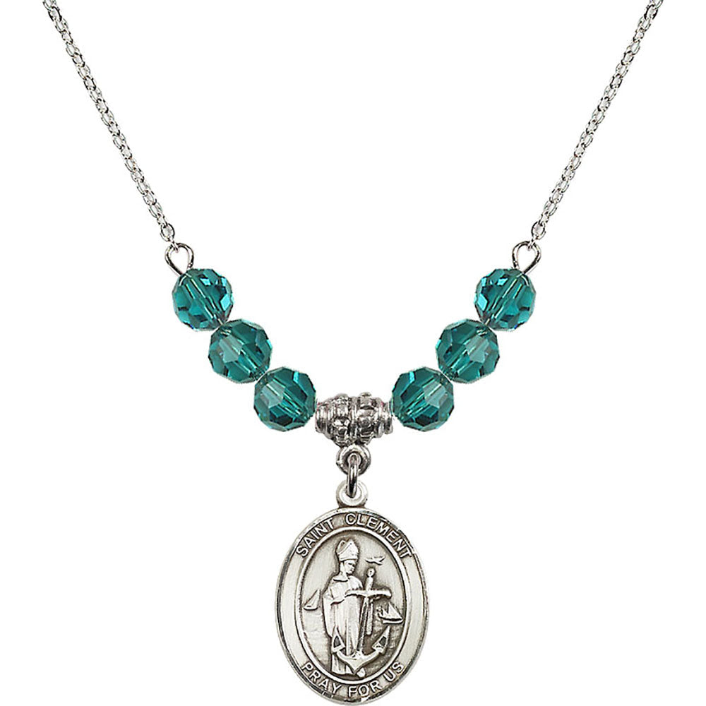 Sterling Silver Saint Clement Birthstone Necklace with Zircon Beads - 8340