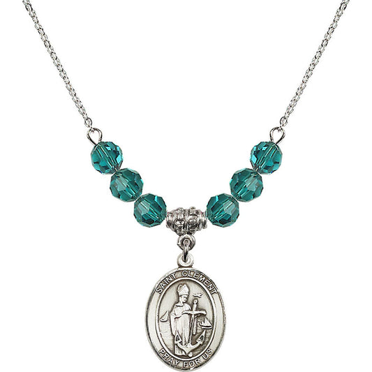 Sterling Silver Saint Clement Birthstone Necklace with Zircon Beads - 8340