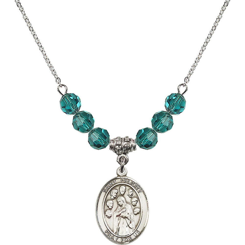 Sterling Silver Saint Felicity Birthstone Necklace with Zircon Beads - 8341