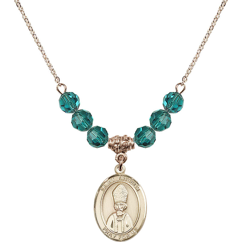 14kt Gold Filled Saint Anselm of Canterbury Birthstone Necklace with Zircon Beads - 8342