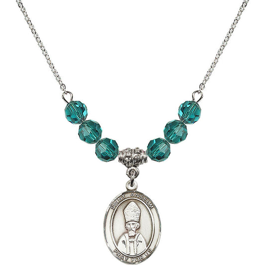 Sterling Silver Saint Anselm of Canterbury Birthstone Necklace with Zircon Beads - 8342