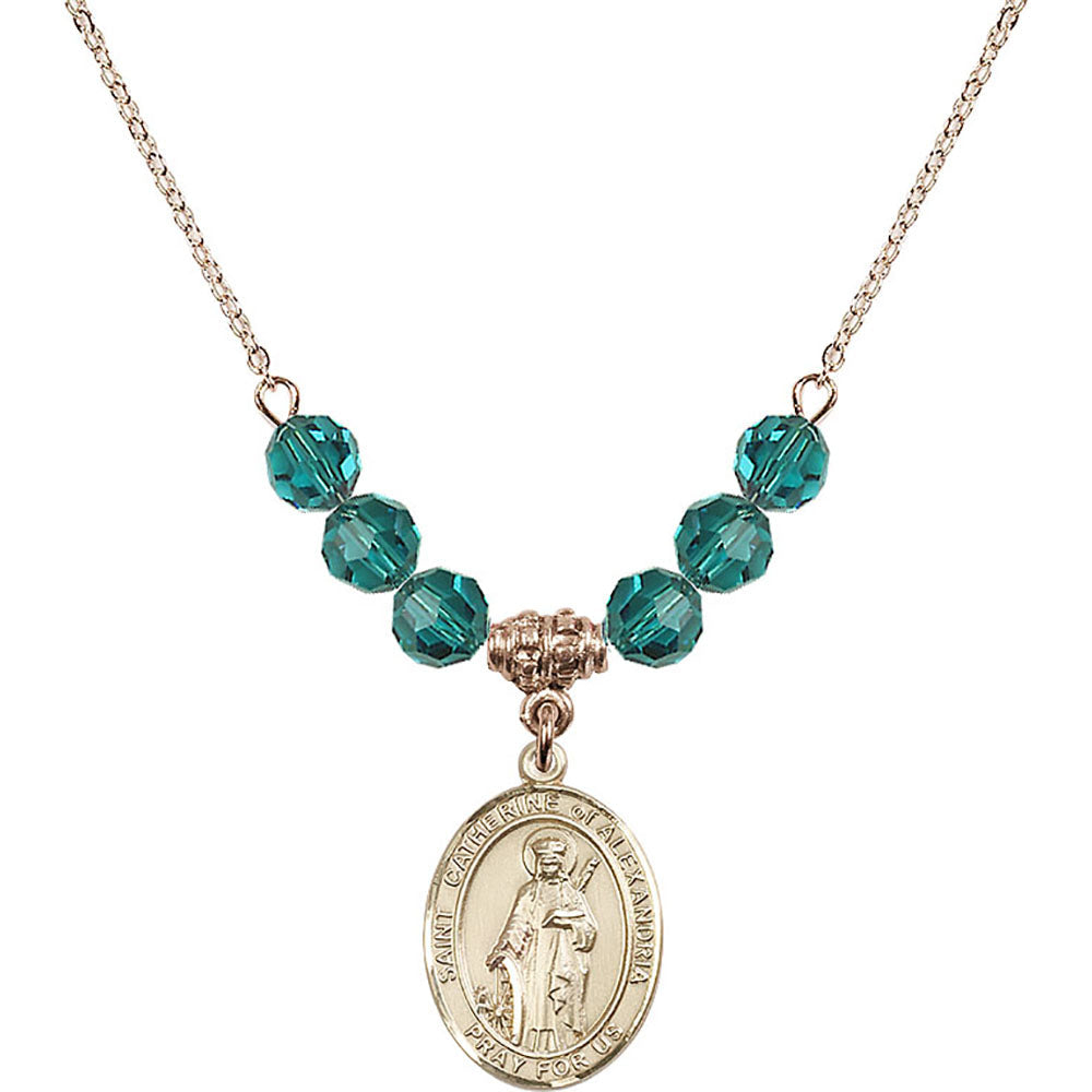 14kt Gold Filled Saint Catherine of Alexandria Birthstone Necklace with Zircon Beads - 8343