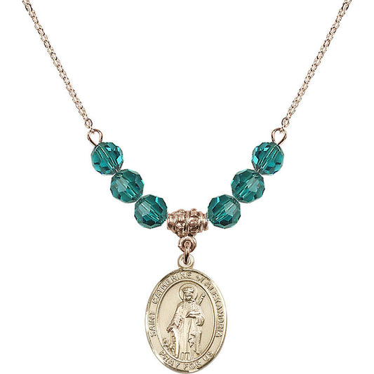14kt Gold Filled Saint Catherine of Alexandria Birthstone Necklace with Zircon Beads - 8343