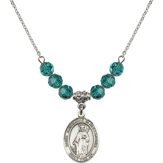 Sterling Silver Saint Catherine of Alexandria Birthstone Necklace with Zircon Beads - 8343
