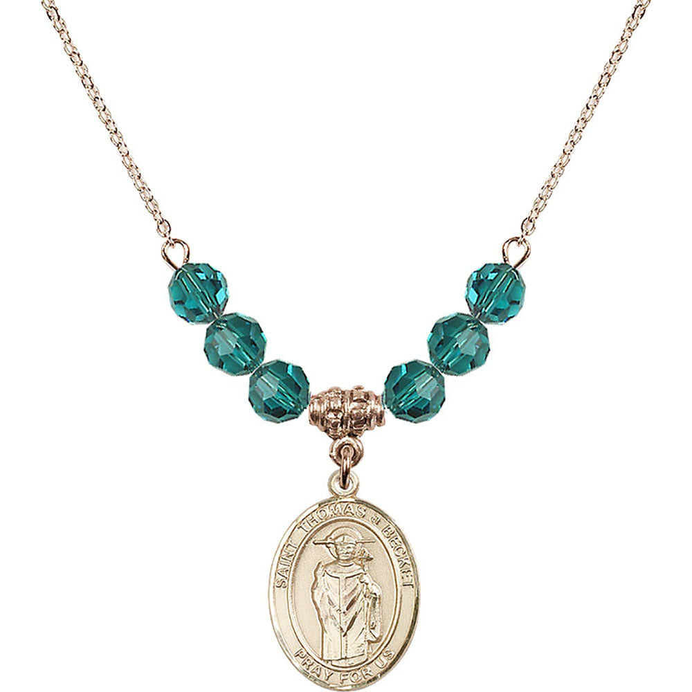 14kt Gold Filled Saint Thomas A Becket Birthstone Necklace with Zircon Beads - 8344