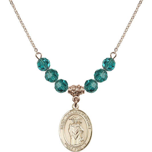 14kt Gold Filled Saint Thomas A Becket Birthstone Necklace with Zircon Beads - 8344