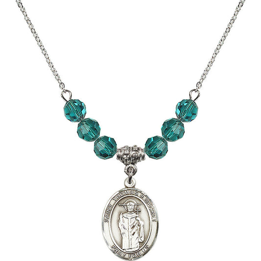 Sterling Silver Saint Thomas A Becket Birthstone Necklace with Zircon Beads - 8344