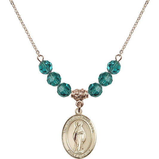14kt Gold Filled Virgin of the Globe Birthstone Necklace with Zircon Beads - 8345