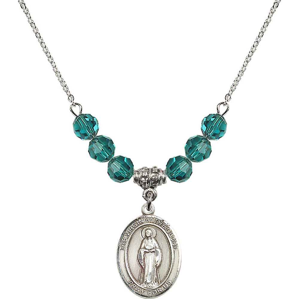 Sterling Silver Virgin of the Globe Birthstone Necklace with Zircon Beads - 8345