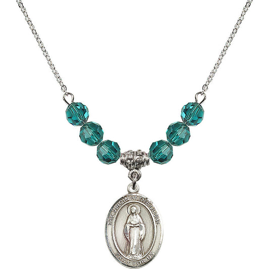 Sterling Silver Virgin of the Globe Birthstone Necklace with Zircon Beads - 8345