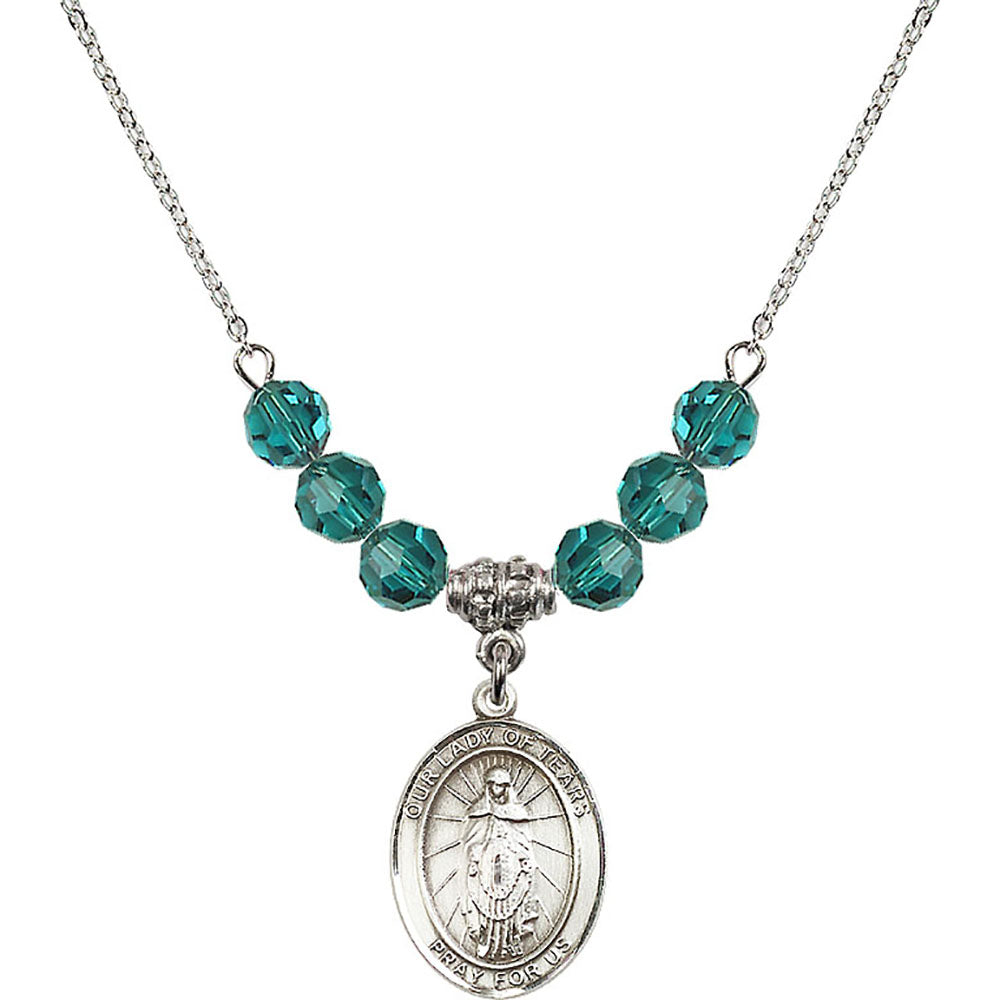 Sterling Silver Our Lady of Tears Birthstone Necklace with Zircon Beads - 8346