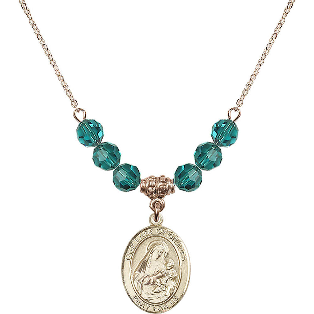 14kt Gold Filled Our Lady of Grapes Birthstone Necklace with Zircon Beads - 8347