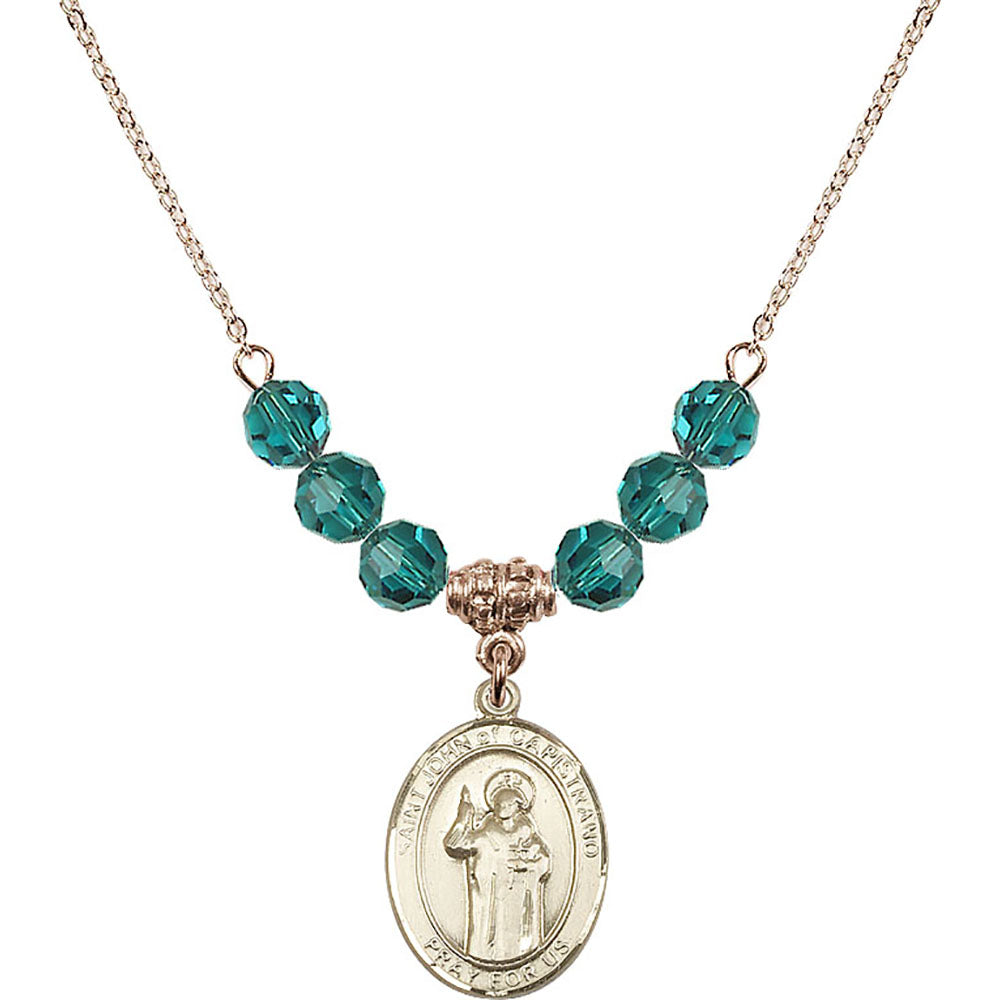 14kt Gold Filled Saint John of Capistrano Birthstone Necklace with Zircon Beads - 8350