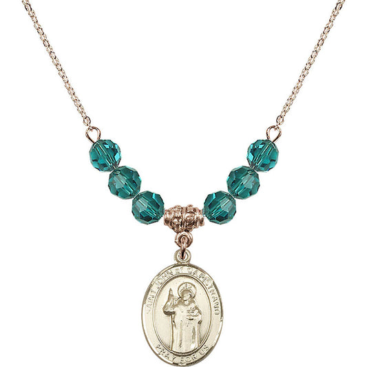 14kt Gold Filled Saint John of Capistrano Birthstone Necklace with Zircon Beads - 8350