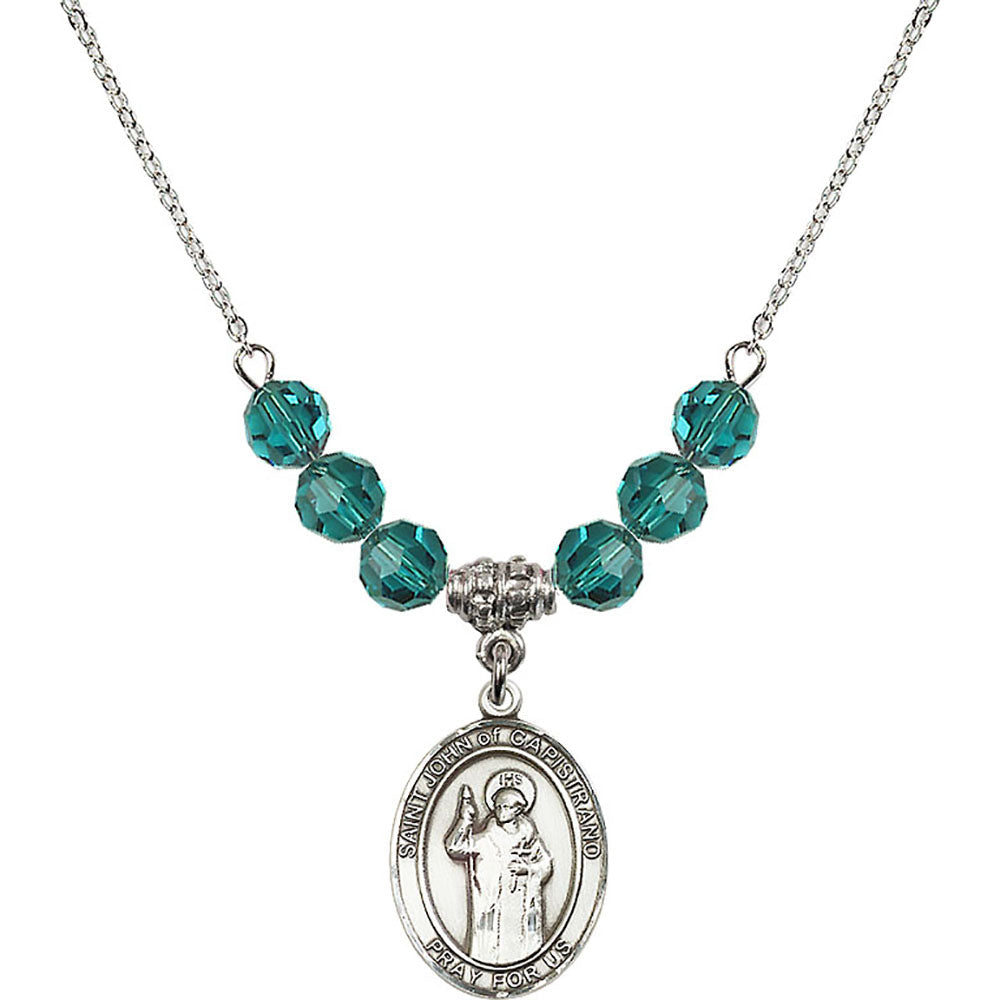 Sterling Silver Saint John of Capistrano Birthstone Necklace with Zircon Beads - 8350