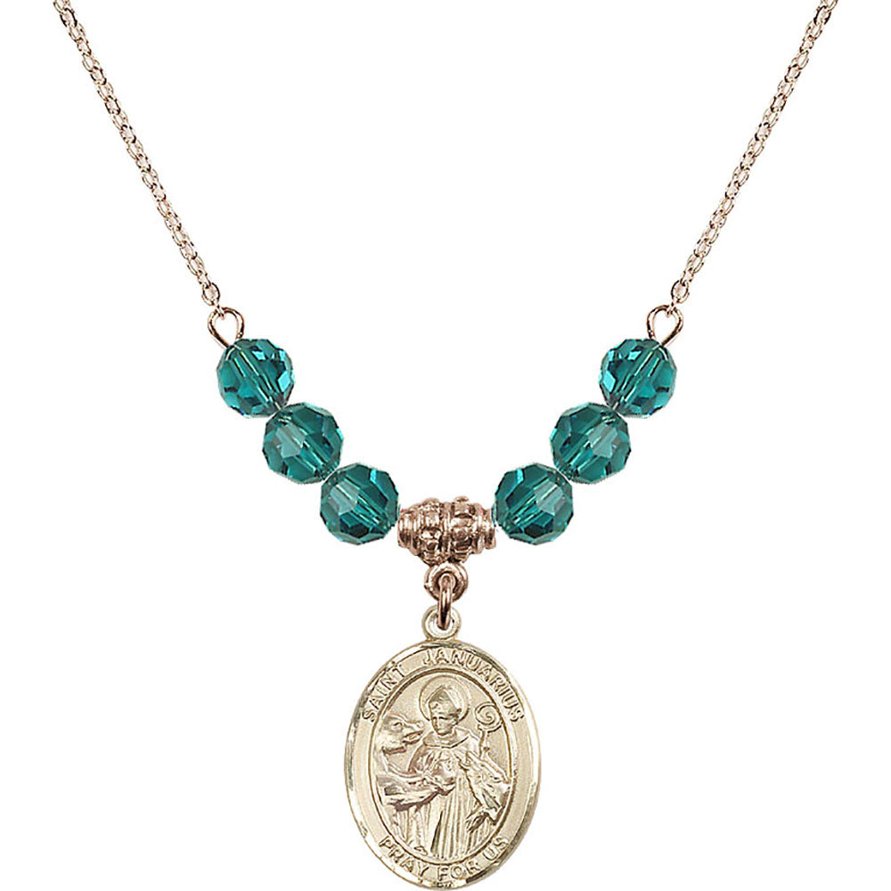 14kt Gold Filled Saint Januarius Birthstone Necklace with Zircon Beads - 8351