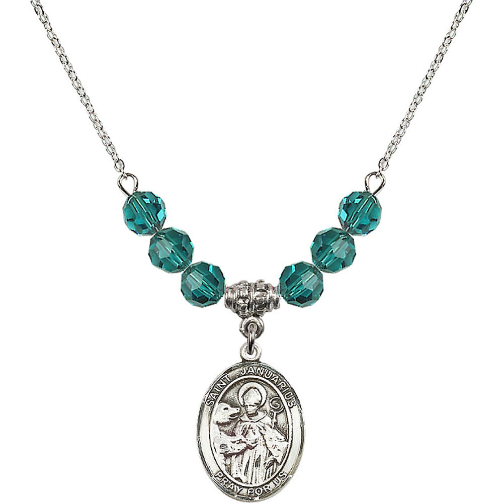 Sterling Silver Saint Januarius Birthstone Necklace with Zircon Beads - 8351