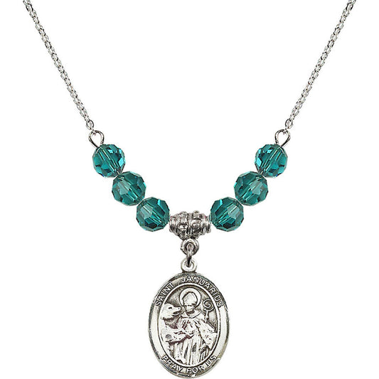 Sterling Silver Saint Januarius Birthstone Necklace with Zircon Beads - 8351