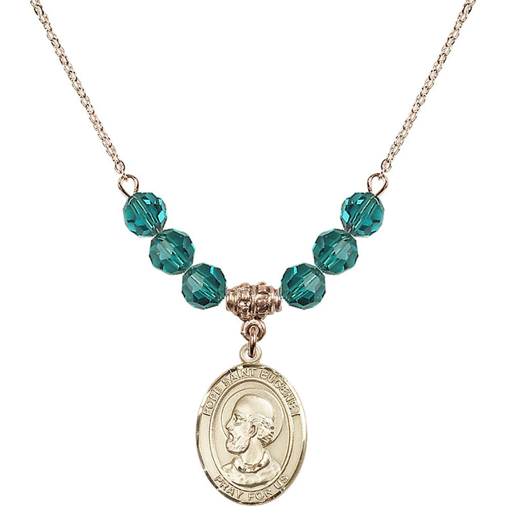 14kt Gold Filled Pope Saint Eugene I Birthstone Necklace with Zircon Beads - 8352