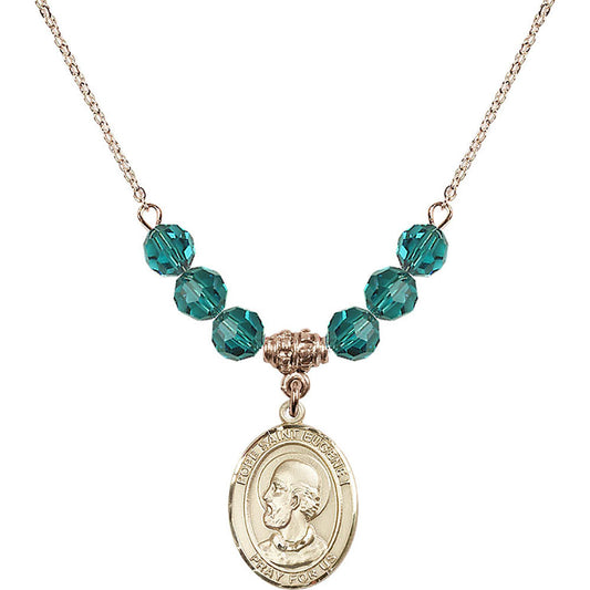14kt Gold Filled Pope Saint Eugene I Birthstone Necklace with Zircon Beads - 8352