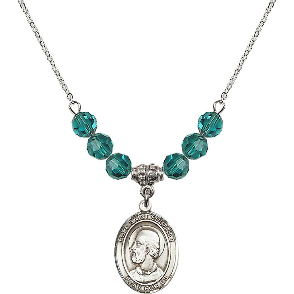 Sterling Silver Pope Saint Eugene I Birthstone Necklace with Zircon Beads - 8352