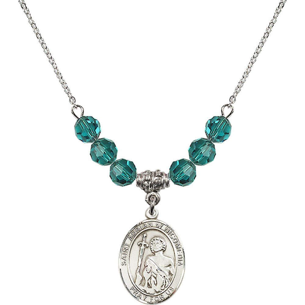 Sterling Silver Saint Adrian of Nicomedia Birthstone Necklace with Zircon Beads - 8353