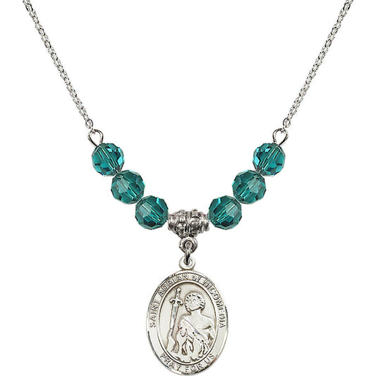 Sterling Silver Saint Adrian of Nicomedia Birthstone Necklace with Zircon Beads - 8353