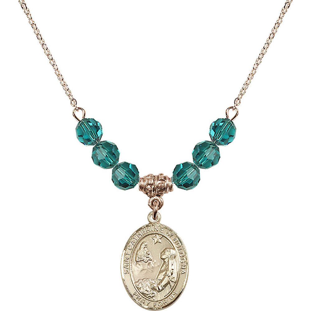 14kt Gold Filled Saint Catherine of Bologna Birthstone Necklace with Zircon Beads - 8354