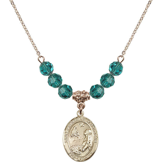 14kt Gold Filled Saint Catherine of Bologna Birthstone Necklace with Zircon Beads - 8354