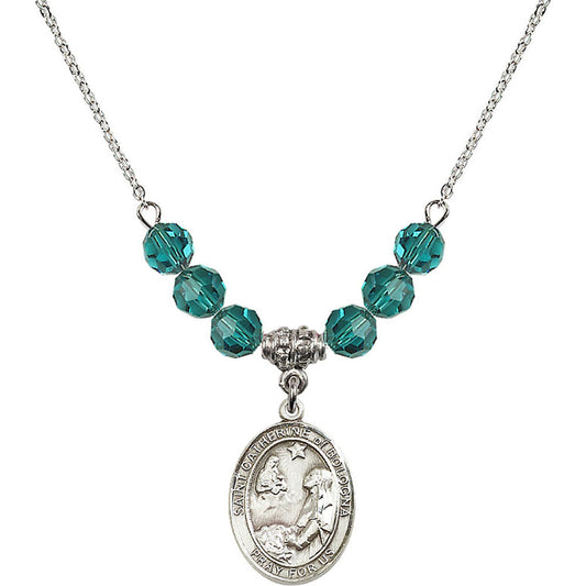 Sterling Silver Saint Catherine of Bologna Birthstone Necklace with Zircon Beads - 8354