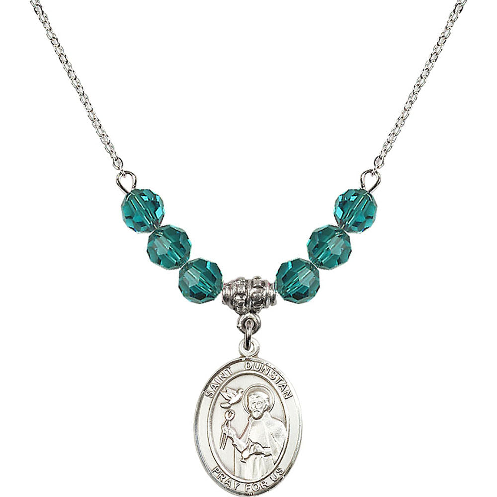 Sterling Silver Saint Dunstan Birthstone Necklace with Zircon Beads - 8355